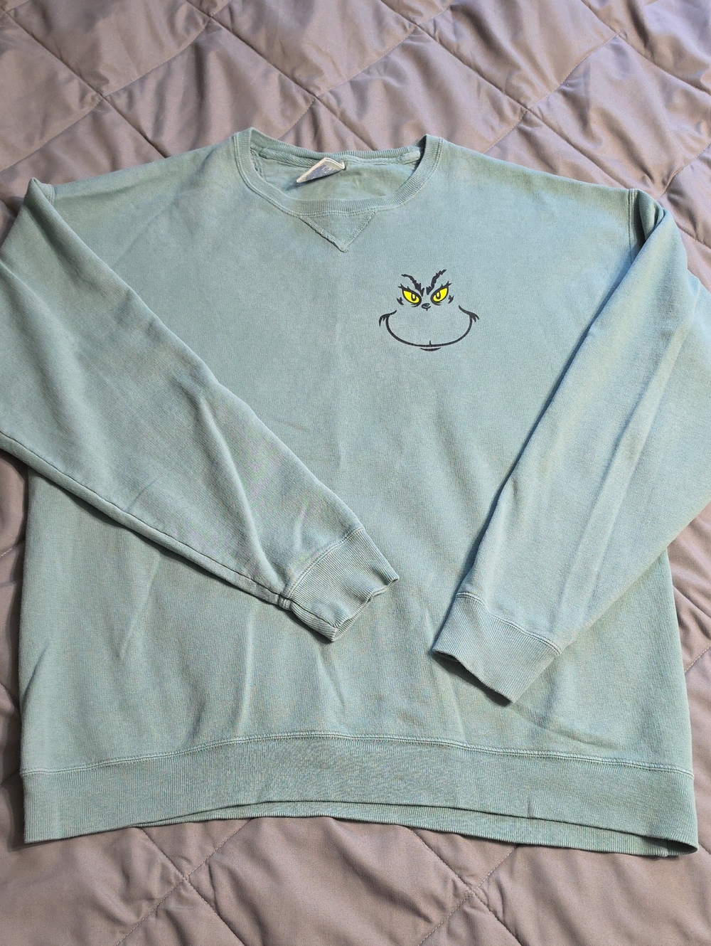 Seafoam Green Grinch Smiley Crewneck Sweatshirt